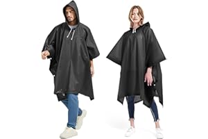 JITIFAZH Rain Poncho RainCoat for Men/Women, 2 Pcs Waterproof Reusable Lightweight Rain Coat with Drawstring Hood, Portable Emergency Poncho for Family Outdoor Activity