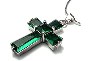 RIZILIA Crucifix Cross Pendant with 45cm(18") Chain & Trapezoid Square Cut Gemstones CZ [7 Colours available] in 18K White Gold Plated, Simple Modern Elegance