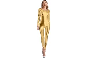 Alvivi Mono de Brillante Metálico para Mujer Maillot de Gimnasia Rítmica con Cremallera Monos Elásticos de Danza Ballet Disfraz de Bailarina Cosplay S-3XL