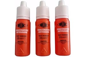 FACCO Smacchiatore Liquido Antiruggine Elimina ruggine e strinature del ferro da stiro da ogni tessuto. macchie di frutta e l'ingiallimento da bagni e wc 3 Pezzi da 25ml (Tot:75ml)