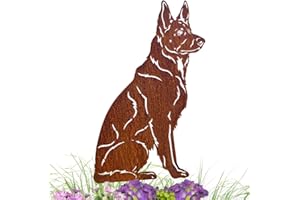 ‎TERMA Patina Dog Garden Stake, German Shepherd, Handmade in Germany, Height 30 cm, Great Garden Decoration Made of Rust Metal, Decorative Rust Look, Animal Rust Figures for Garden