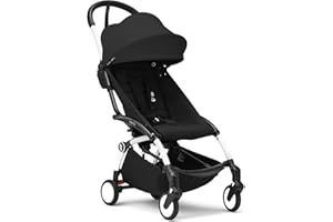 Stokke YOYO3 Stroller from 6 Months - Includes White Frame/Black Seat Cushion + Canopy - Folds in & Out in a Flash - Light & Compact - Carry-On Compatible