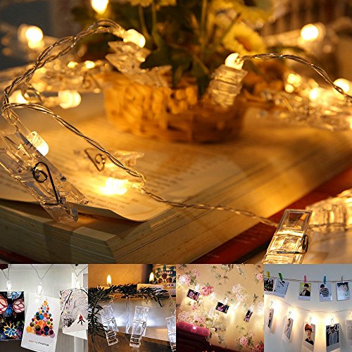 jtdeal Clip Kette von Licht LED für Foto, 4 m 16 Fotos Lichterkette LED Clips Licht der Kette der LED für die Dekoration Außen Innen, Bilder accrochantes, Noten, illustration, Teil Décor Neujahr, Weihnachten, Garten, Hochzeit, Terrasse, Rasen, Geburtstag, Kultur Mauer (warmweiß)