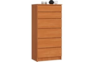 AKORD Cassettiera K60 con 6 Cassetti | Credenza Alta | Moderna Mobiletto per Soggiorno Sala da Pranzo Camera da Letto Corridoio Bagno | Armadio Cameretta | 60x130x40 cm, 43kg | Ontano