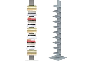 Flo.mar - Libreria a Colonna con 10 Ripiani 20x15cm - Libreria Verticale a Colonna da Terra con Base in Metallo 35x35 cm - Stretta e Alta 153 cm - Grigio