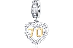 GLOWDAS 10 11 à 21 22 23 24 25 28 30 33 35 40 45 50 55 60 65 70 75 80 charms anniversaire, fit bracelet/collier birthday européen, numéro d'or pendentif coeur en argent sterling 925 avec cz, pour femme/homme