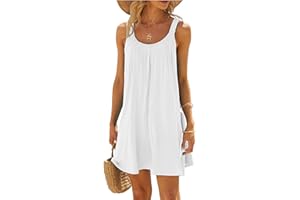SANSIWU Women's Casual Summer Beach Dress Solid Color Sleeveless Backless U Neck Beachwear Bikini Cover Up