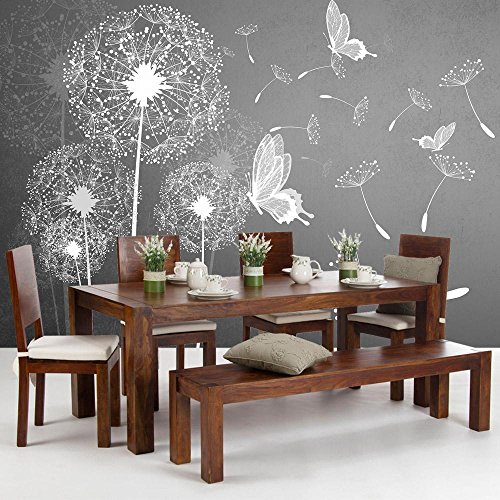 Vlies Fototapete PREMIUM PLUS Wand Foto Tapete Wand Bild Vliestapete – Pusteblume Blume Pflanze Schmetterling Malerei – no. 1430, Größe: 312 x 219 cm Vlies - 9