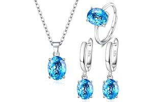 TOEECY Schmuckset für Damen und Mädchen Kristalle 925 Silber Versilbert Anhänger Halskette Ohrringe Ringe Set Schmuck Set Zirkonia Geschenk Brautschmuck