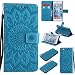 Produktbild Lonchee Apple iPhone 6s Plus(5.5 Zoll ) Leder Wallet Tasche Brieftasche Schutzhülle , Sonnenblumen geprägten Muster Design Hochwertige PU Leder Folio Tasche Case Hülle im Bookstyle mit Standfunktion Kredit Kartenfächer (blau)
