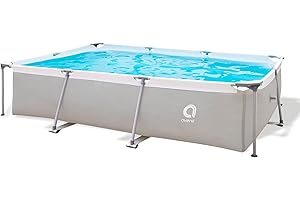 AVENLI Jilong Square Steel Frame XL Family Pool, 3 x 2 m, Garden Swimming Pool, Grey 169