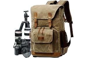 YUHAN Camera Bag, Canvas SLR DSLR Camera Backpack Large Capacity Front Open Waterproof Anti-shock Camera Rucksack Camera Travel Bag Professional Camera Lens Organizer Khaki