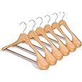 HOUSE DAY Wide Shoulder Wooden Hangers, Suit Hangers with Non Slip Pants Bar, Smooth Finish 360° Swivel Hook High-Grade Solid Wood Coat Hangers for Dress, Jacket, Heavy Clothes Hanger 6 Pack (Natural)