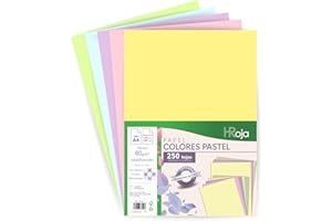 HRoja - Papel A4 Surtido Pastel 80 gr, 250 hojas - Hecho en Europa - Folios Colores Pastel para Impresora Inkjet y Láser | Ideal para Oficina, Hogar y Manualidades