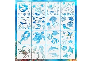 Chstarina 16pcs Plantillas de Animales Marinas Set Plantillas de Dibujo para Niños de Plástico Reutilizables Plantillas de Pintura de Animales Marinos para Bricolaje Tarjetas Manualiadades Pintar