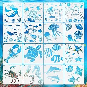 20 Stück Meerestier Schablonen - 13x13cm PET Material Wiederverwendbar