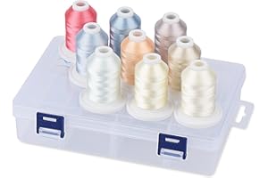 Simthread Hilo de bordar con caja de almacenamiento, 12 opciones, 800 yardas/carretes, 9 colores pastel para bordado y máquina de coser