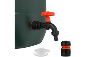 [FIXINGS DIRECT] Water Butt Tap with ¾” BSP Connector | Hosepipe Compatible Click-Lock Garden Kit Fits Rain Barrels, Water Tanks & Butts (1x Black Tap + (PTFE Tape & Hose Connector))