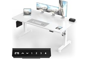 Devoko Height-adjustable desk with 2 motors, 25 mm one-piece table top, 180 x 80 cm, mobile electric computer desk with cable management, white - perfect ergonomics for your office