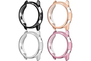 WOOZ [4-Pack] Cases for Samsung Galaxy Watch Active 2 40mm, with Screen Protector, Full Protection Bumper Cover High Sensitivity (Black+Silver+Rose gold +Rose pink, 40mm)