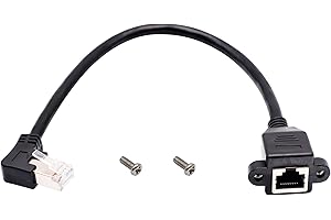 AAOTOKK 90 Degree Cat 6 Ethernet Cable Left Bend Angle RJ45 Male to Female Shielded Ethernet Network Connector Screw Panel Mount Extension Cable for Router, Modem (30cm/1ft Left)