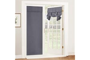 Momooda French Door Durtain, Door Way Privacy Curtain, Self-adhesive Blackout Thermal Front Door Window Curtain with Tieback, 1 Panel, Grey, 66x203cm