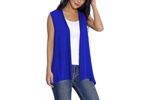 EXCHIC Mujeres Verano Solido Drapeado Cardigan Exteriores Frente Abierto Chaleco sin Mangas