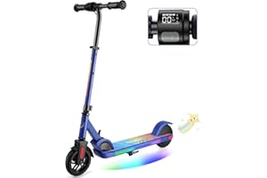 ‎CAROMA Caroma E Scooter Kinder von 6-14 Jahren, 180W Motor, 16 km/h, E Roller Kinder, Einstellbare Geschwindigkeit & Höhe, Bunte Lichter, LED Display, Faltbarer Elektroroller für Kinder
