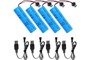 NAVESO 4 PCS 3.7V 18 650 1200mah Batterie au Lithium avec Chargeur USB SM-2P, Batterie au Lithium pour RC pour Les Voitures Modèles, Pack de Batterie Haute Performance RC