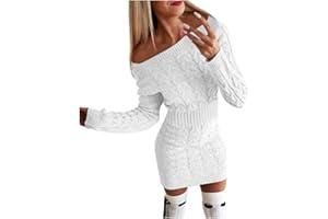KANPOLA DAMEN SWEATSHIRTS Kanpola Pullover Damen Pulloverkleid Sexy Schulterfrei Strickkleid Minikleid mit Zopfmuster Langarm Dress Sweatshirt Herbst Winter Elegante Kleider