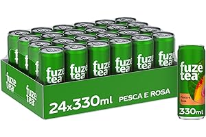Fuze Tea, Bevanda Rinfrescante Analcolica di Té al Gusto Pesca e Rosa, con Zuccheri ed Edulcorante - 24 Lattine da 330 ml