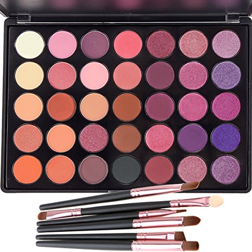 Sleek Glitter Eyeshadows Plaette, Lover Bar 35 Colour Pigment Highlighter Makeup Warm Matte Shimmer Earth Tone Glow Pressed Smokey Eye Shadow Pallet Make Up Brushes Set Professional Beauty Cosmetics Kit (35P)