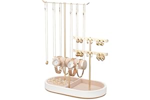 ChuStory Présentoir à bijoux avec porte-bracelet en velours, porte-bijoux pour femme, organisateur de colliers blanc