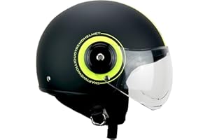 SKA-P Casco demi jet visiera sagomata, 1WG WOLLI DUO, Nero Giallo fluo opaco S (55-56cm)
