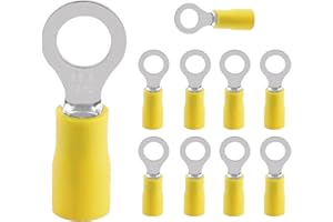 GZDAOXIA 10 Pezzi Connettori ad Anello,Connettore ad Occhiello,Capicorda Preisolati PVC,4,0-6,0 mm² giallo foro Ø M5 RV,per collegare elettricamente gli cavi
