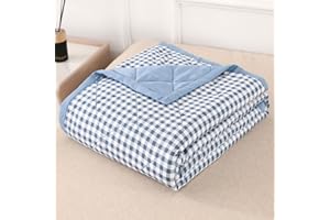 DOTBUY-SHOP Quilted Bedspreads, Check Quilt Bed Throws Cotton Filling Duvet Super King Single Double Size Children's Bed Reversible Quilted Throw for All Season (Light blue,200x230cm)
