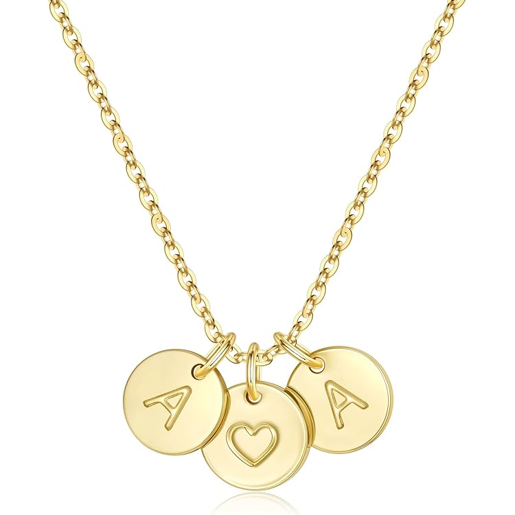 Collier Cœur Avec Deux Lettres Plaqué Or 14 Carats - Personnalisable A à Z, Chaîne 40+6cm | Cadeau Femme, Fille