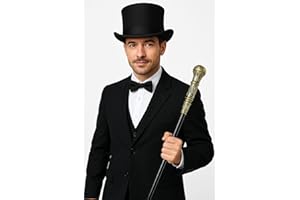 GCC Fashion Store Adults Kids Posh Rich Victorian Gentleman Black Top Hat & Cane Party Set