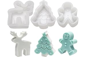 Goldyida Set di 3 stampi in silicone per candele di Natale, pupazzo di pan di zenzero, alce, albero di Natale