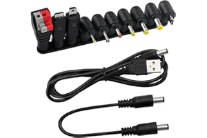 10 Pezzi Adattatore di Alimentazione DC Universale, KUOQIY 5.5x2.1 mm Femmina a Maschio Adattatore Jack Connettore, DC Barrel Connettore Tips con 2 Pezzi Cavo, per Ventilatori, Router