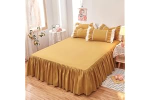 CXLT Gonna per Letto Mantovana per Letto Copriletto Arruffato per Letto Matrimoniale/Singolo Coprimaterasso Lenzuolo Antiscivolo con Volant 38 Cm Lenzuolo Decorazione Camera da Letto,Yellow-200x220cm