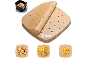 AVRUYPI 200 Pièces Papier Sulfurisé Air Fryer, Perforé Papier Cuisson Air Fryer Jetable Antiadhésive Sans Huile Parchemin Accessoires Papier Parchemin Anti-adhérent(15 * 15cm de forme carrée)