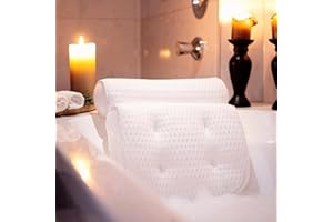 Top Home Solutions®Bath Pillow - Extra Thick and Soft with Strong Suction Cups, Bath Pillow For Head And Neck with 3d Air Mesh Quality Comfort & Built-In Hook For Easy Drying & Storage (White)