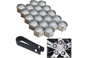 senvenelec 20 Pcs Wagen Universal 17mm Kunststoff Nut Abdeckkappe Schraube Auto Mutter Covers Bolt Radkappen, Radschrauben 17mm Radmuttern Kappen.mit 1 stück Abziehhaken (Silber galvanisieren).