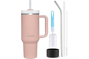 AURLDPIO 40oz Tumbler with Handle and Straw, Stainless Stee Mug,Travel Coffee Mugs Cups for Hot Iced Drinks with Handle Straw Insulated Water Bottle Cup Gifts for Women Men Him Her