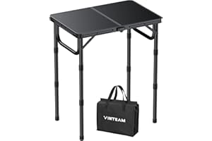 VINTEAM Camping Table, 3-Way Height Adjustable, Lightweight Folding Picnic Table with MDF Top, Portable Table for Barbecues, Picnics, Portable Outdoor Table, Small Folding Table - 58 x 40 cm