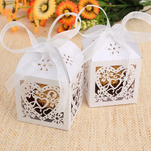 *Versand aus Deutschland* 25 x ivory weiß Hochzeit Gastgeschenk Bonboniere Kartonage Schachtel Geschenkbox - 8