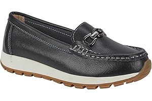 Jo & Joe Ladies Casual Slip-On Smooth Leather Comfort Sporty Wedge Loafer with Chain Trim Sizes 4-8