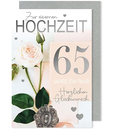 NobleWorks Glückwunschkarte Zum 65. Hochzeitstag – Mit Blumen-Design, 12,7x17,8 Cm, Inkl. Umschlag