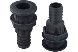 KHIRONHIVE 2 Pieces Boat Thru Hull Fitting Marine Through Hull Connector 3/4" 1" 5/8" ABS Plastic Black Water Outlet For Vessel Plumbing(1IN)